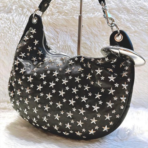Jimmy Choo Sky Bag Shoulder Bag Black Leather Y2K Distressed Hobo Used Authentic