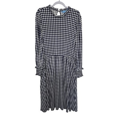 Draper James Kitty Knit Gingham Dress Size 1X Nassau Navy Blue White Preppy