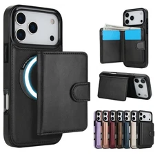 New 2in1 Magsafe Charging Wallet Leather Magnetic Case Cover For Apple iPhone