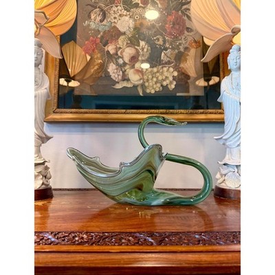 Vintage Murano Style Art Glass Swan Bowl - Large 15 Inch Centerpiece