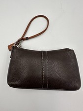 Coach Vintage Brown Pebbled Leather Zip Wristlet Clutch Coin Purse Charm EUC