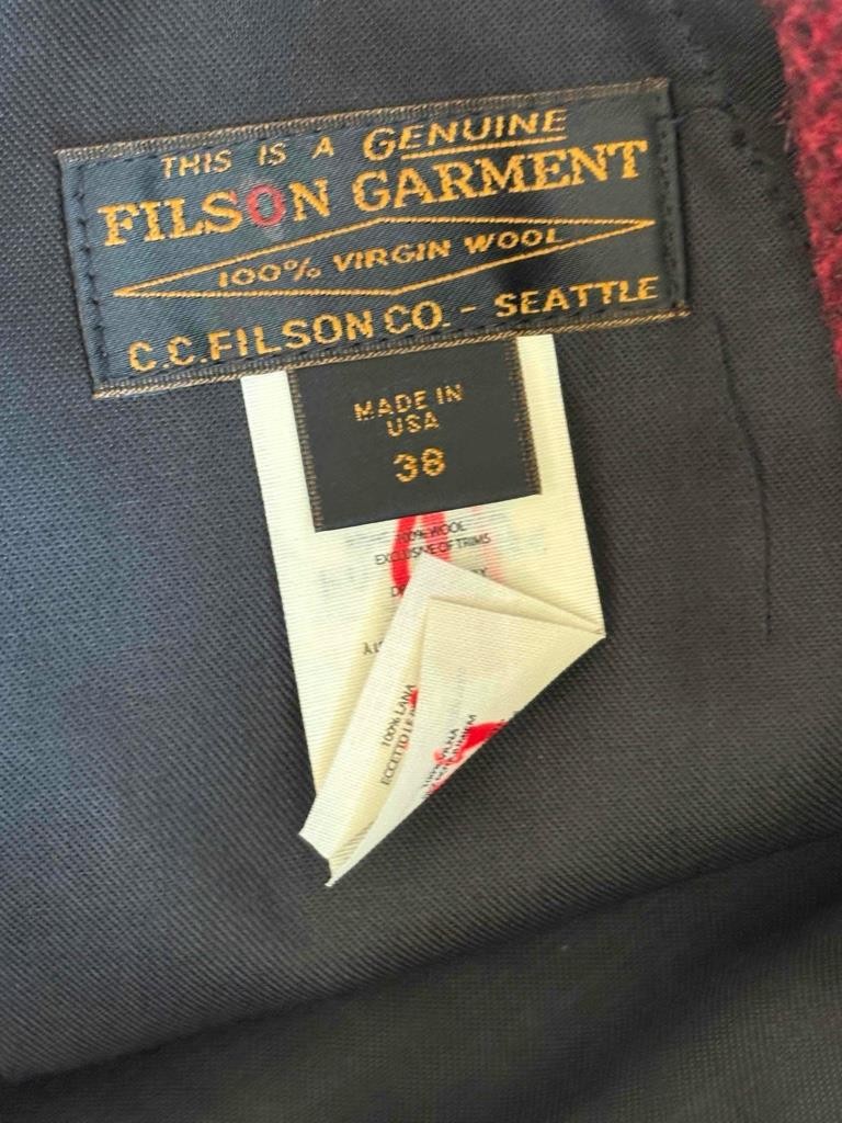 Filson Mackinaw Wool Bib Overall 36 Red Black Buffalo Plaid Made in USA Unhemmed image 10