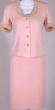 ST.JOHN Womens Pink Metallic Gold Sequins Studs Rhinestone Jacket Skirt Sz 6-8