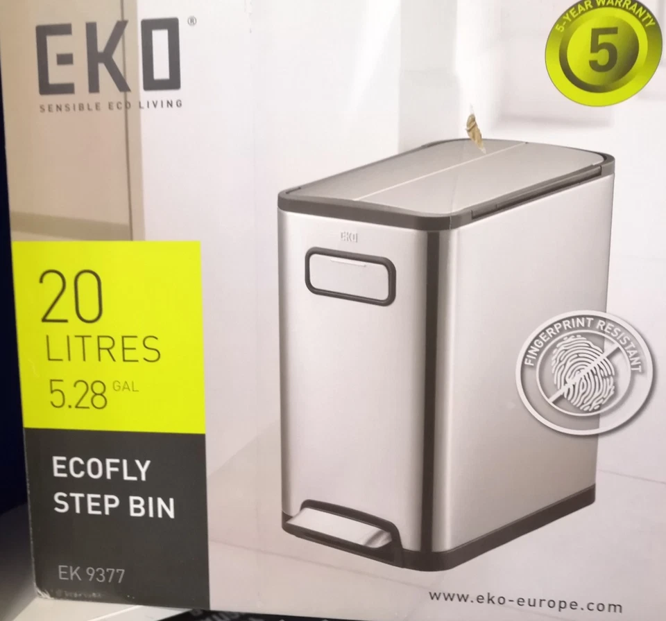 EKO Ecofly Mülleimer Edelstahl matt Treteimer 20L Abfallsammler Butterfly Deckel - Bild 2 von 4