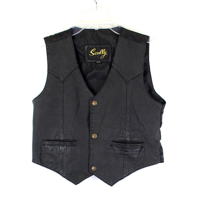 Scully Leather Western Vest Youth XL Black Cowboy Sheriff Star Snap