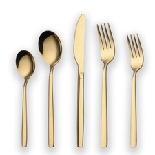 20 Piece Gold Titanium Flatware Set, Stainless Steel Silverware, Service for 4