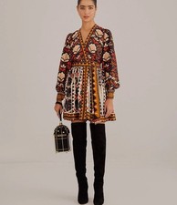 Farm Rio Multicolor Tapestry Garden V Neck Wrap Mini Dress Medium