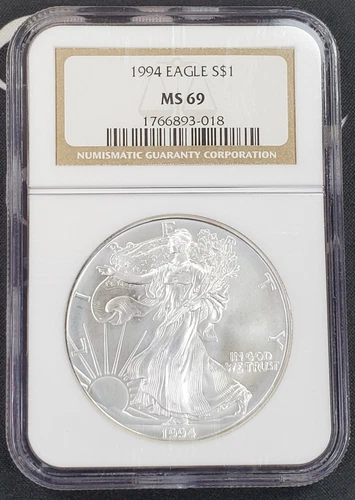1994 American Silver Eagle - 1 oz .999 Fine Silver - NGC Graded MS 69 -018