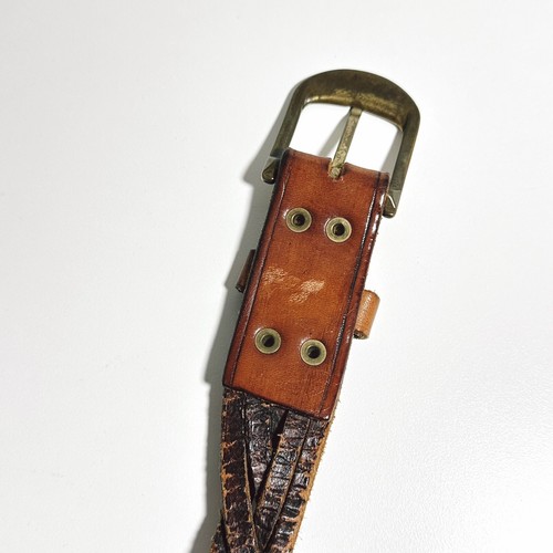 Vintage Woven Tan Leather Belt Women's 101cm Brown Plait Pattern Boho Gypsy - Picture 8 of 8