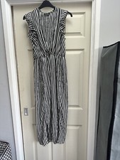 PLT Size 12 Monochrome Stripe Satin Frill Shoulder Split Dress Size 12 Cost £28