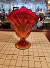 Fenton Ruby Amberina Stretch 8" Plume Fan Vase w/ label