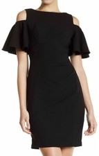Eliza J 157836 Women's Cold-Shoulder Ruffled Sheath Dress Black Sz. 0