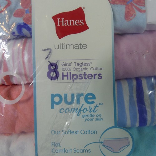 Hanes Underwear Girls Size 12 Hipsters Pure Comfort Organic Cotton 7 Pairs - Picture 2 of 11