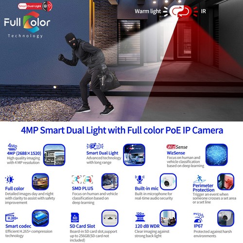 DH 4MP Full Color Night MIC Dual Light Bullet IPC-HFW2449S-S-IL POE IP Camera - Picture 2 of 16