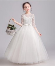 Kids Girls Ball Gown Long dress fluffy skirt Princess Mesh Wedding Frock 84291