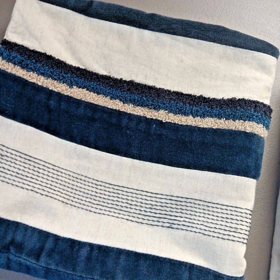 Pier 1 Pillow Cove Blue Linen Velvet Textured Set of 2 Coastal Nautical Yacht - Image 3 of 4