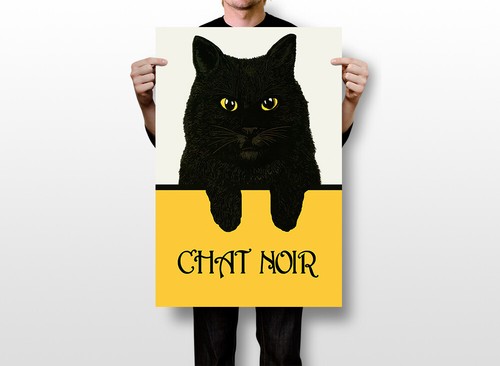 Beautiful Black Cat Chat Noir France French Fine Vintage Art Wall Poster x30 Ebay