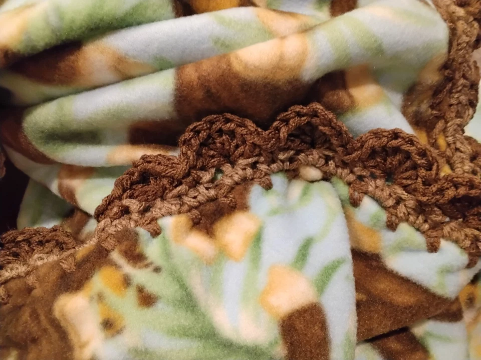 Baby Boy Fleece Jungle Monkeys Wrap-Around Blanket Brown Green Wrap 30" x 50" - Image 4 of 4