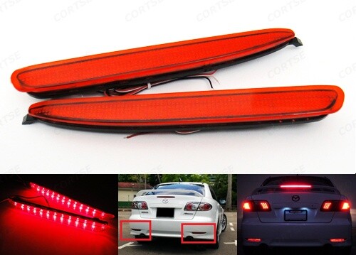 2x Bumper Reflector LED Brake Stop Light Red For 02-07 Mazda 6 Atenza GG Mazda6