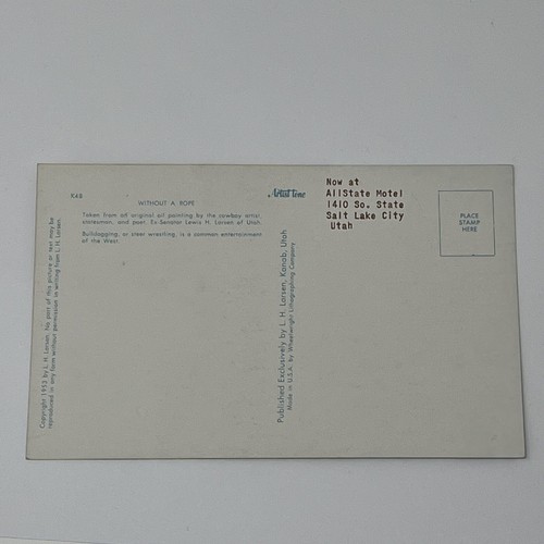 1953 Bulldogging Steer Wrestling Allstate Motel Utah Artist Tone Postcard - 第 2/7 張圖片