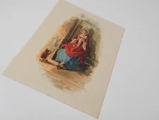 vintage Art Print GIRL BY FIRE LIGHT 1892 chromolithograph E.A. Abbey, from book