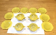 Vintage Akro Agate Yellow Tea Set Pieces 8 Plates 2 Creamers 2 Sugar Bowls