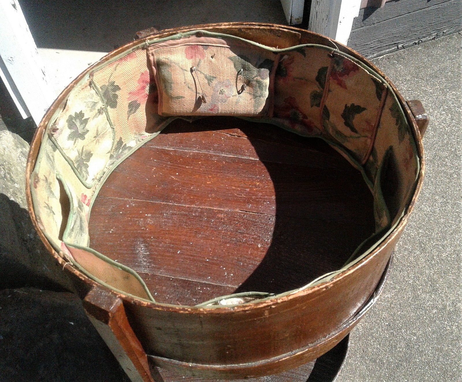 Antique Primitive Cheese Box Sewing Stand Folk Art 1920s Era