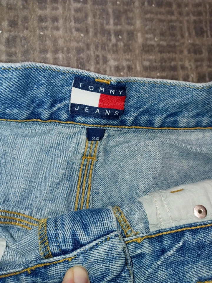 Pantalones Cortos De Colección Tommy Hilfiger Jean Carpintero Y2K Años 90 Sueltos Hip Hop Patinador Hombres 34 Foto 2 de 4