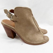 Frye Courtney Slingback Mule Peep Toe Ash Tan Suede Women's 10 Leather Buckle