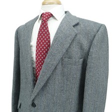 VTG Haggar USA Blue Gray Herringbone Tweed Wool Blazer Sport Coat Jacket 46R