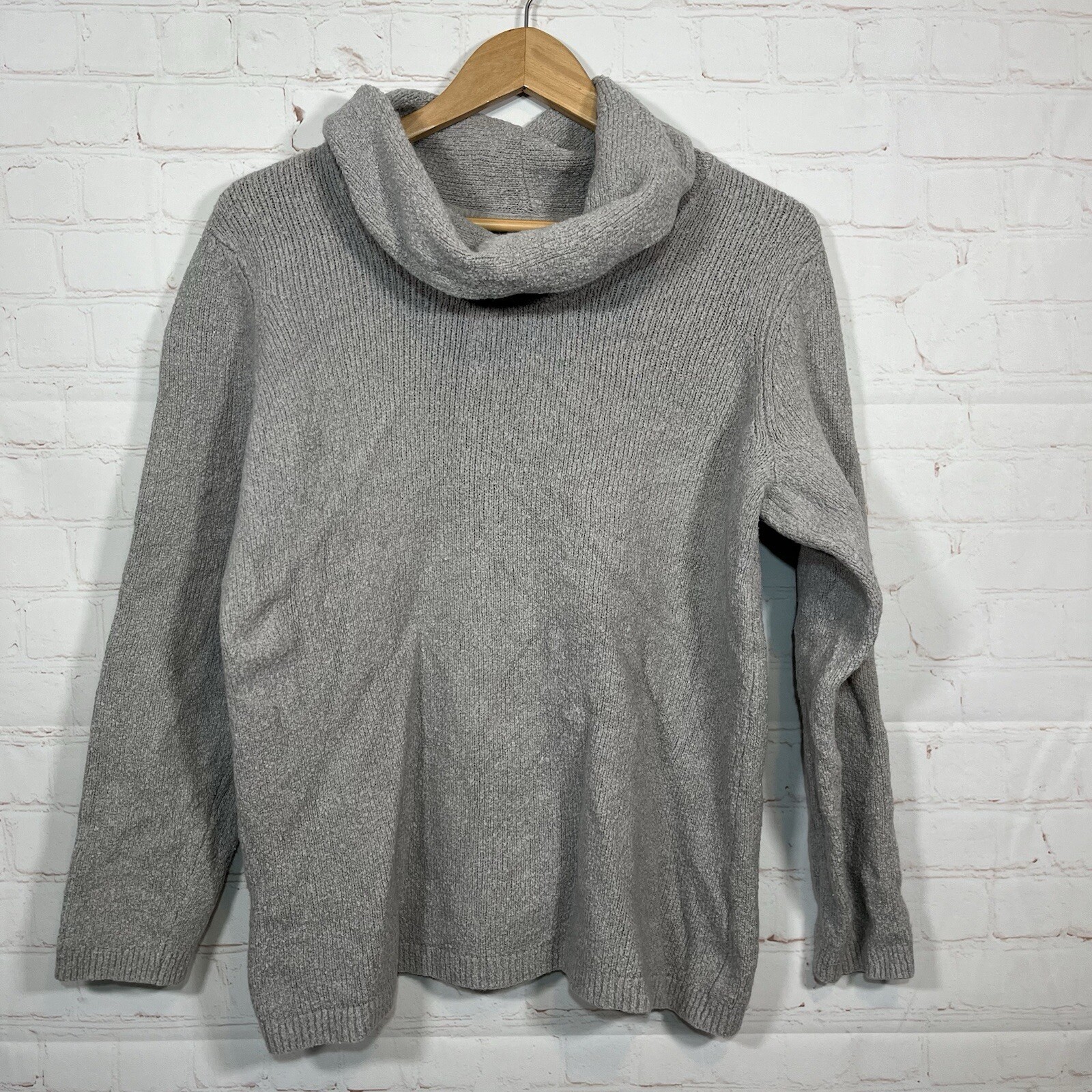 J Jill Sweater Womens Size Medium Gray Cowl Neck Tunic Ribbed Pullover Top