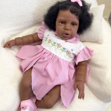 24Inch Realistic Reborn Baby Doll Magot Rooted Afro Hair Dark Skin Toddler Girl