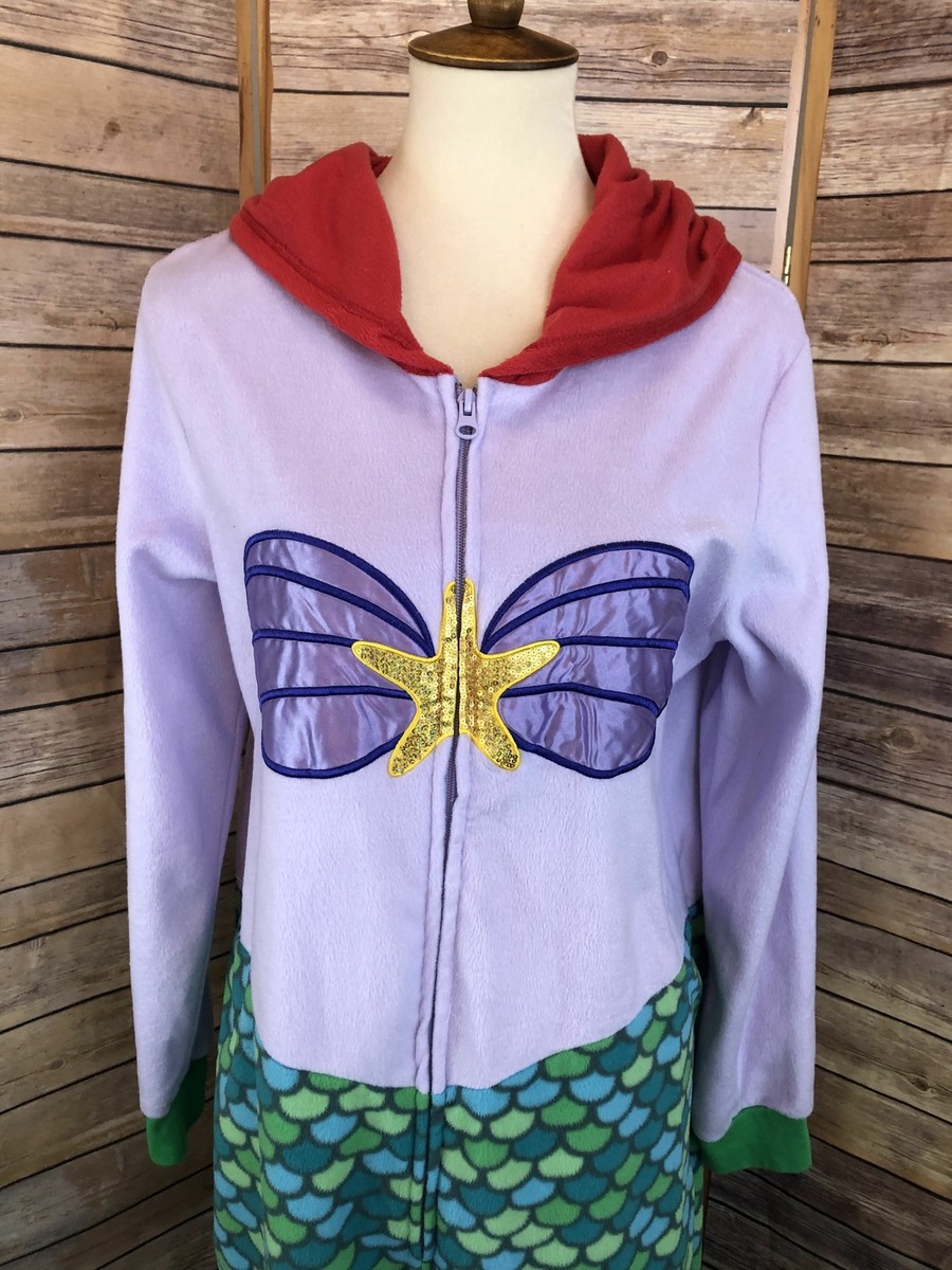 Disney Ariel Little Mermaid One pc Hooded Union Suit Pajamas
