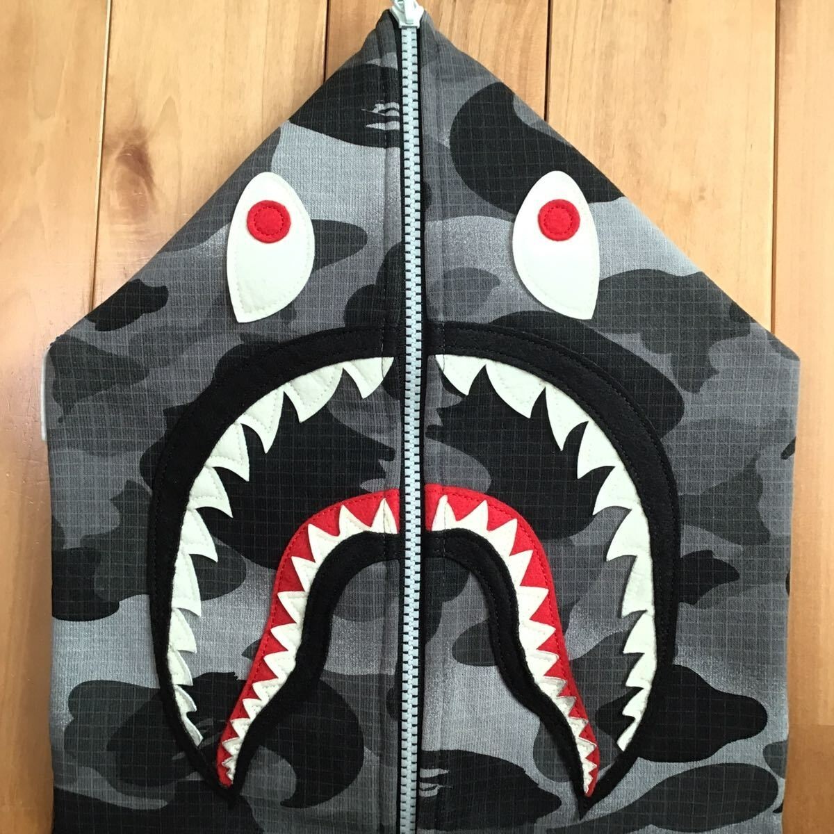 BAPE Glow in the dark Grid camo shark full zip hoodie Gray A