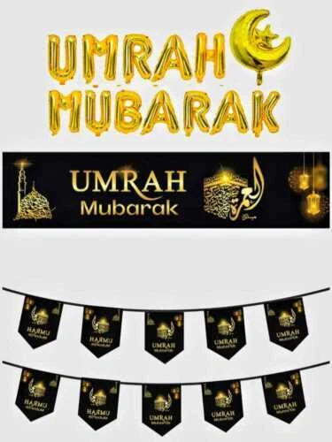 Umrah,Haj Mubarak Black Set Banner BuntingS Balloon decorative wall hanging 2023