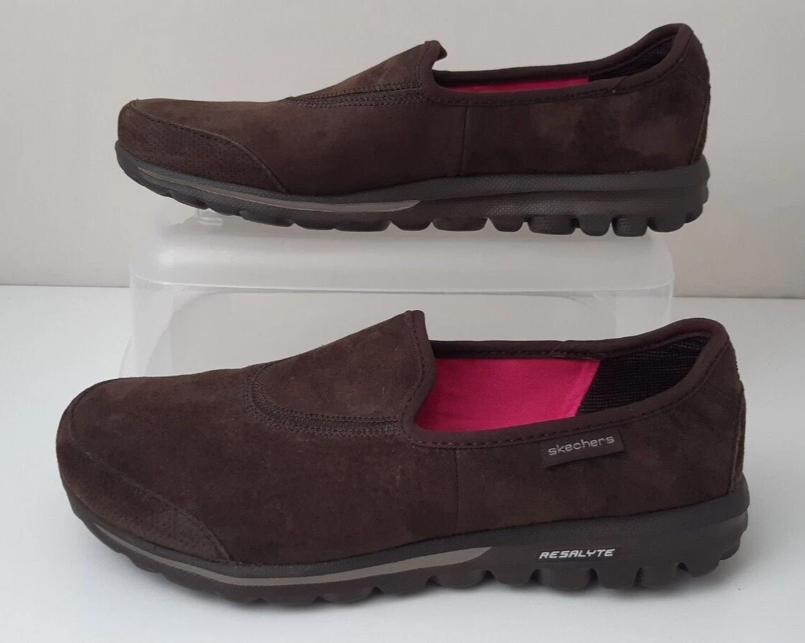 Skechers Go Walk Resalyte Womens Slip On Leather Trainers Shoes Brown UK 3