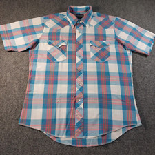 Vintage 80s Wrangler Pearl Snap Shirt Mens Large MADE in USA Cowboy Cut Plaid