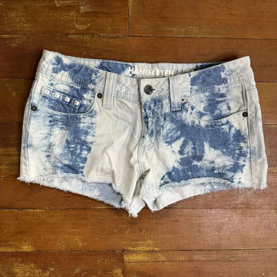 Vintage Y2K Acid Wash Ripped Cutoff Low Rise Jean Shorts Micro Denim Fairy S - Image 3 of 4
