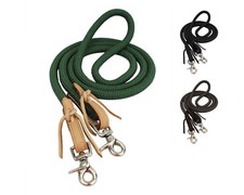 Tahoe Tack Horse Nylon Barrel Reins with USA Leather Ends 5/8" X 7' - Green