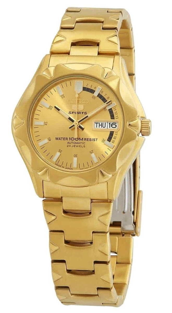 Seiko 5 Sports SNZ450J1 Gold Dial Automatic Analog Sports 100M Men s Wristwatch