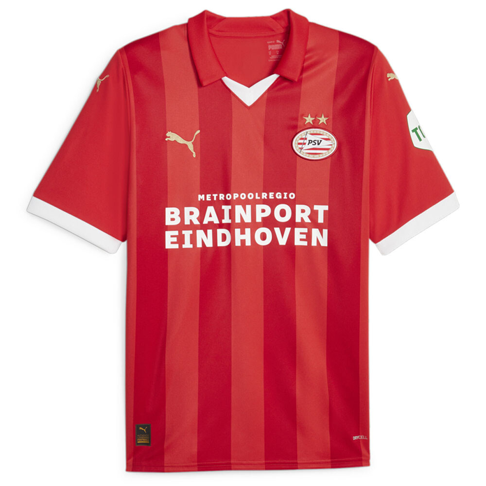 Футбольная майка Puma Psv V с коротким рукавом и полосатым воротником Мужская красная 77057801