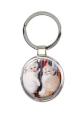 Cat : Gift Round Keychain Cute Animal Kitten Funny Friend Books Feline Pets