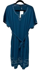 NWT BloomChic Womens Blue Embroidered Notched Neckline Pocket Dress Size 12