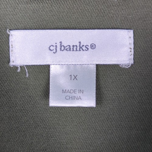 Women's Khaki Denim Jacket 1X CJ Banks Button Up Embroidered Green - Picture 10 of 12