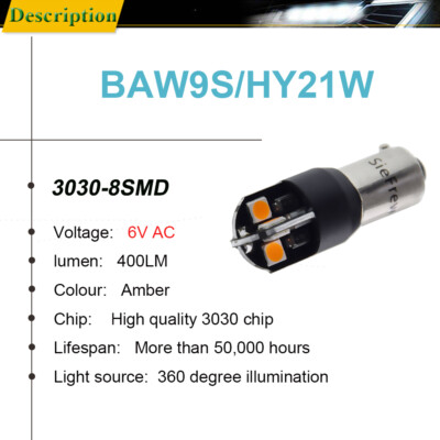 2x HY21W BAW9s 64137L 10SMD LED Bulb Indicator Turn Signal Reverse Light Amber E
