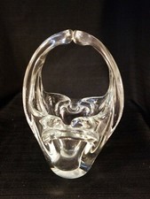 Murano Italy Hand Blown Pulled Freeform Clear Glass Basket Vase