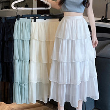 Ladies Long Tulle Skirt Glitter Frill Multi Layers Party Banquet Elegant Summer