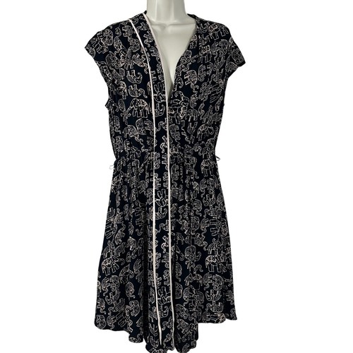 Maeve Anthropologie Women's Dress Black Elephant Belt Faux Wrap Midi Size M - Picture 4 of 13
