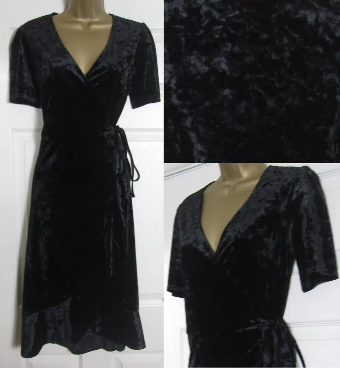 NEW Oasis Womens Crushed Velvet Wrap Party Dress Xmas Evening Midi