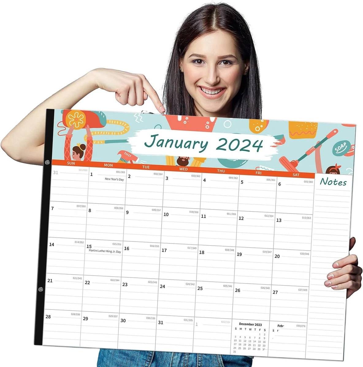 Large desk calendar 22x17'' - desk calendar 2024, 18 months desk calendar  2024-2 | ebay